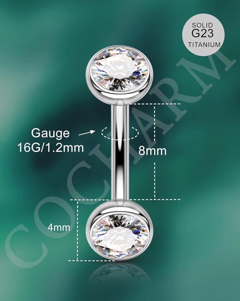 COCHARM Cute Titanium Rook Earrings 16g Silver Surgical Steel Rook Piercing Jewelry 6mm 8mm Eyebrow Rings Eyebrow Barbell Threaded Dainty Rook Bar Nickel Free - Image 2